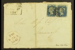 1840 2d Blue "LK - LL" Plate 1 Pair On Front, Cut Into  At Left & Base, Huge Margins At Top & Right, Each... - Other & Unclassified