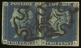 1840 2d Blue Plate 2 Pair "NK-NL" SG.5, Fine Used With Black Maltese Cross Cancels, Couple Of Small Thins And... - Autres & Non Classés