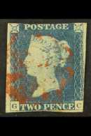 1840 2d Blue 'GC' Plate 1, SG 5, Used With Red Maltese Cross Postmark, Large Repaired Tear, 2+ Margins Just Shaved... - Sonstige & Ohne Zuordnung