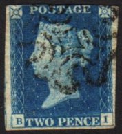 1840 2d Blue 'BI', Plate 2, SG 5, 3 Good Margins (just Into At Top), Fine Maltese Cross Cancel In Black. For More... - Other & Unclassified