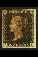 1840 1d Black 'JL', Plate 3, SG 2, 4 Good To Huge Margins And Red Maltese Cross Cancel. Lovely! For More Images,... - Zonder Classificatie