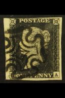 1840 1d Black 'HA', Plate 2, SG 2, 4 Small To Huge Margins Showing Portion Of Sheet Margin, Fine Used With Black... - Non Classés