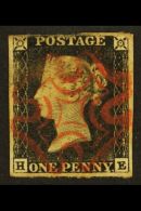 1840 1d Black 'HE', Plate 1a, SG 2, Just Into At Top And Rub Across Diadem, Fabulous Red Maltese Cross Cancel. For... - Non Classés