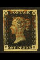 1840 1d Black 'FB', Plate 1a, SG 2, Fine Used With 4 Margins And Red Maltese Cross Cancel, Thin Patch. For More... - Non Classés