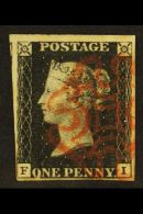 1840 1d Black, "F I" Plate 8, SG 2, Fine Used With Crisp Strike Of Red MX, Four Close To Huge Margins. For More... - Non Classificati