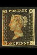 1840 1d Black 'KC' Plate 3, SG 2, Used With 3 Good Margins & Light Red MC Pmk. For More Images, Please Visit... - Non Classés