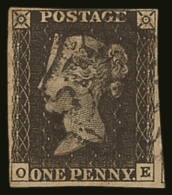 1840 1d Black 'OE' Plate 6, SG 2, Fine Used With 4 Close To Good Margins & Attractive Black MC Cancellation.... - Non Classés