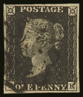 1840 1d Black 'AK' Plate 8, SG 2, Very Fine Used With 4 Neat Margins & Lightly Cancelled By Black MC For More... - Unclassified