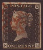 1840 1d Black 'NH' Plate 2, SG 2, Fine Used With 4 Close To Large Margins & Pretty Red MC Pmk Over One Corner.... - Ohne Zuordnung