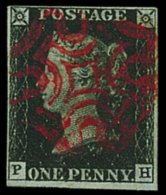 1840 1D BLACK Plate 8 Lettered "PH", On Thin Paper (SG Spec. AS46e). Attractive With Four Neat Margins, And Crisp... - Unclassified