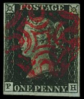 1840 1D BLACK Plate 8 Lettered "PH", On Thin Paper (SG Spec. AS46e). Attractive With Four Neat Margins, And Crisp... - Ohne Zuordnung