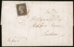 1840 (23 Nov) EL From Cleobury Mortimer (Shropshire) To Ludlow Bearing An 1840 1d Black 'DK' Plate 9 (SG 2) With 4... - Unclassified