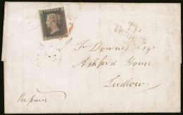 1840 (23 Nov) EL From Cleobury Mortimer (Shropshire) To Ludlow Bearing An 1840 1d Black 'DK' Plate 9 (SG 2) With 4... - Zonder Classificatie