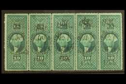 REVENUES 1862-71 FIRST ISSUE - CHARTER PARTY $10 Green, Scott R93, A Superb Very Fine Used BLOCK OF FIVE. For More... - Autres & Non Classés