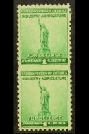 1940 1c Bright Blue-green Statue Of Liberty Vertical Pair IMPERF BETWEEN, Scott 899a, Very Fine Mint. For More... - Autres & Non Classés