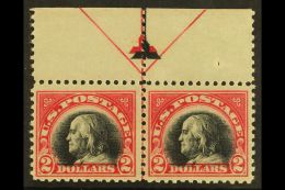1920 $2 Carmine And Black, Scott 547, Fine - Very Fine Lightly Hinged Mint PAIR With Center Line And Full Upper... - Autres & Non Classés