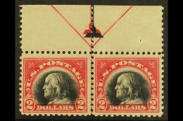 1920 $2 Carmine And Black, Scott 547, Fine - Very Fine Lightly Hinged Mint PAIR With Center Line And Full Upper... - Sonstige & Ohne Zuordnung