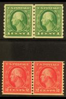 1912 1c Green & 2c Carmine Imperf X Perf 8½ COIL PAIRS, Scott 412/413, Fine - Very Fine Never Hinged... - Other & Unclassified