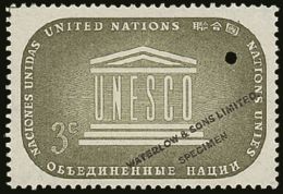 1955 3c U.N.E.S.C.O. (as SG 33) - A Perforated And Gummed PROOF IN OLIVE-GREEN With "Waterlow & Sons Limited /... - Sonstige & Ohne Zuordnung