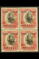 1923-24 2d On 10d Black & Lake Surcharge, SG 66, Fine Mint BLOCK Of 4 With One Stamp Showing SMALL SECOND "O"... - Tonga (...-1970)