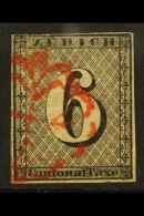 ZURICH 1843-46 6r Black (Zum 2W, SG Z2, Mi 2 II, Sc 1L4), Fine Used With 4 Margins (close/just Touching At Top... - Andere & Zonder Classificatie