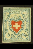 1851 5r Red And Pale Blue (Zum 17 II, SG 13, Mi 9 II, Sc 10), Mint, 3+ Good Margins, Just Into At Upper Left. For... - Sonstige & Ohne Zuordnung