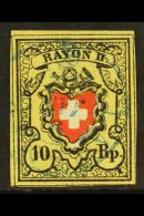 1850 10r Red, Black And Yellow (Zum 16 II, SG 13, Mi 8a, Sc 8), Very Fine Used With 4 Large Margins And Blue Cds.... - Autres & Non Classés