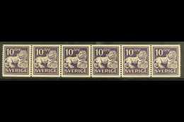 1934-36 10 Ore Violet Lion Type II, Imperf X Perf 13, White Paper, Facit 146 Ea, Never Hinged Mint COIL STRIP Of... - Other & Unclassified