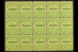 1889-90 1s Green, SG 3, Reprint Block Of 15 Stamps. Never Hinged Mint For More Images, Please Visit... - Swaziland (...-1967)