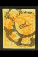 1861-62 4c Orange On Greenish POSTAL FORGERY, Edifil 52F, Fine Used With "1" (Madrid) Cartwheel Postmark, Four... - Autres & Non Classés