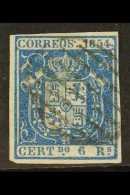 1854 6r Deep Blue On Thin Paper, Four Margins, Edifil 27a, SG 38a, Very Fine Used For More Images, Please Visit... - Andere & Zonder Classificatie