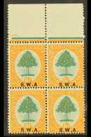 1927-30 6d Green And Orange, Block Of Four, One With No Stop After "A" SG 63a, Fine NHM. For More Images, Please... - South West Africa (1923-1990)