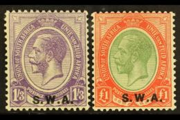 1927-30 1s3d Violet & £1 Pale Olive-green & Red, SG 56/7, Fine Mint (2). For More Images, Please... - Africa Del Sud-Ovest (1923-1990)