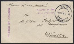 1916 (19 Sep) Stampless POW Cover To Windhoek With Fine "AUS / S.W. AFRICA" Cds Postmark, Putzel Type B3 Oc,... - Afrique Du Sud-Ouest (1923-1990)
