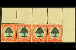 UNION VARIETY 1933-48 6d Green & Vermilion, Type I, Corner Marginal Strip Of 4 With TOP OF TREE EXTENDED -... - Ohne Zuordnung