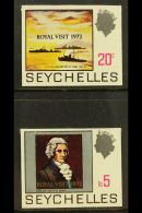 1972 Royal Visit Set Of IMPERF PROOFS (as SG 306/7), Each On Gummed Paper And Larger Than The Perforated Stamps.... - Seychellen (...-1976)