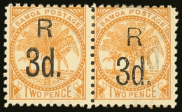 1895 3d On 2d Yellow, Perf 11 PAIR WITH DOUBLE SURCHARGE ERROR On One Stamp, SG 76a Variety / Odenweller... - Samoa (Staat)