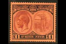 1920-22 £1 Purple And Black / Red, SG 36, Superb Lightly Hinged Mint. For More Images, Please Visit... - St.Kitts-et-Nevis ( 1983-...)