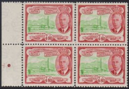 1952 $4.80 Green & Red, SG 105, Never Hinged Mint Marginal Block Of 4. (4 Stamps) For More Images, Please... - St.Christopher-Nevis & Anguilla (...-1980)