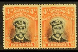 1913-19 4d Black & Orange-red, Admiral, Die II, Perf. 14 Horizontal Pair, SG 224, Superb Mint. For More... - Autres & Non Classés
