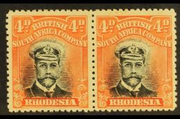 1913-19 4d Black & Orange-red, Admiral, Die II, Perf. 14 Horizontal Pair, SG 224, Superb Mint. For More... - Andere & Zonder Classificatie