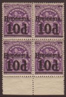 1909-11 10d On 3s Deep Violet, SG 117, Never Hinged Mint Marginal Block Of Four. For More Images, Please Visit... - Andere & Zonder Classificatie