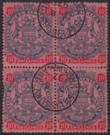 1896-97 10s Slate & Vermilion On Rose Die II, SG 50, Very Fine Cds Used BLOCK Of 4, Minor Perf Splitting,... - Sonstige & Ohne Zuordnung