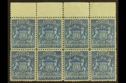 1892-93 6d Deep Blue, SG 3, Mint Upper Marginal Corner BLOCK Of 8, Fresh Colours, Cat £400. (8 Stamps) For... - Autres & Non Classés