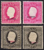 AZORES 1885 King Luis New Colours And Values, 20r Rose-carmin Both Perfs (13½ Unused) And 1000r Black Both... - Otros & Sin Clasificación