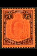 1908 £1 Purple And Black / Red, SG 81, Very Fine Mint. For More Images, Please Visit... - Nyassaland (1907-1953)