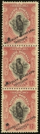 1925/8 12c Cockatoo, (as SG 285), In Black And Red, Perforated Colour Trial, Vertical Strip Of 3, Each With Small... - Borneo Del Nord (...-1963)