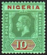 1920 10s Green And Red On Emerald Green (pale Olive Back), SG 11c, Very Fine And Fresh Mint. For More Images,... - Nigeria (...-1960)