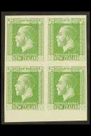 1915 ½d King George V Definitive IMPERF PLATE PROOF BLOCK OF FOUR In Green On Soft Glazed Card (block 4... - Autres & Non Classés