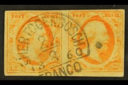 1852 15c Orange- Yellow Pair Cancelled By Very Fine "s'-HERTOGENBOSCH" Halfround Type C Pmk With 4 Small Margins.... - Andere & Zonder Classificatie